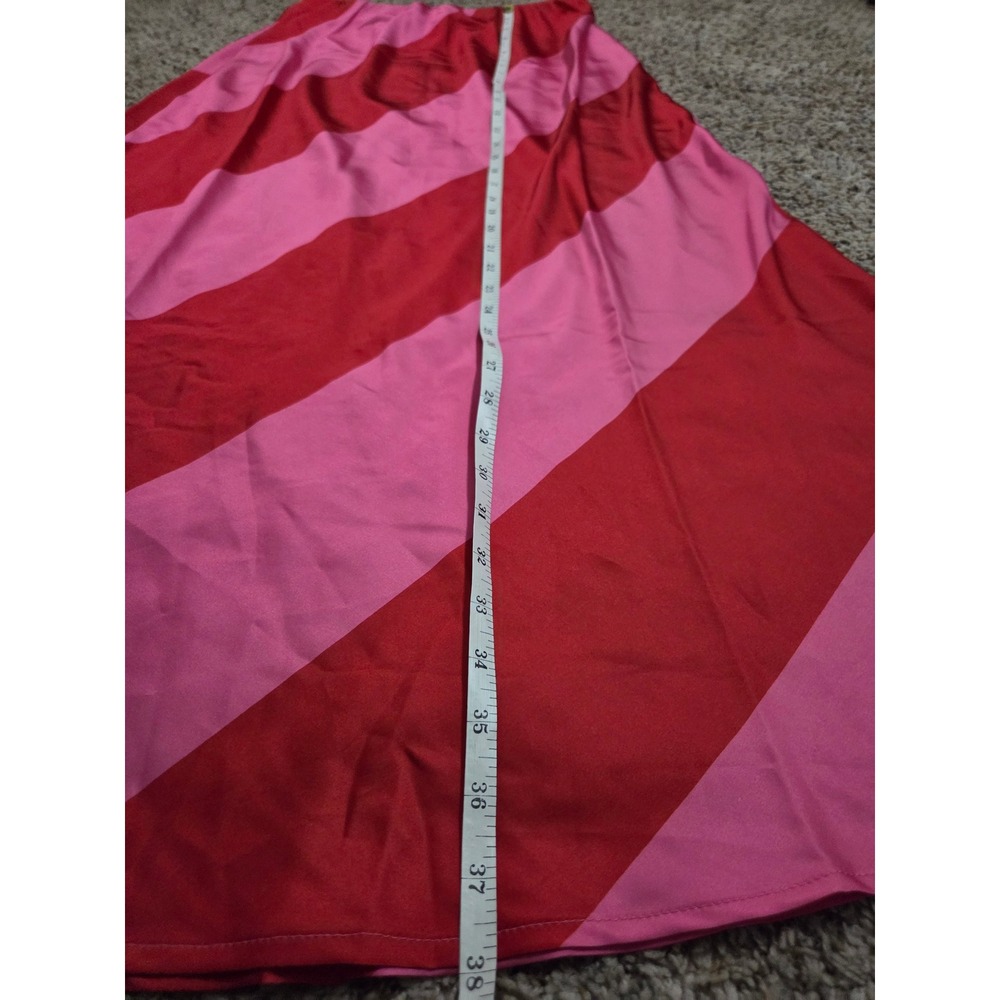 Petal & Pup Kailey Midi Skirt Red Pink Striped Satin High Waist Size L NWT - Picture 12 of 12